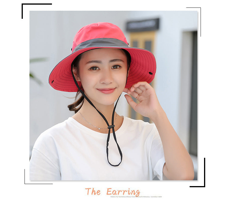 9002 Summer Ladies Outdoor Sunshade Hat Horsetail Hole Fisherman Hat Sunscreen Sun Hat Breathable Mountaineering Hat Parent-child Model