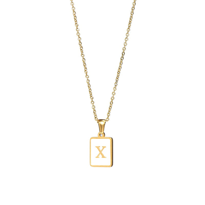 2022 European and American cross-border square 18K gold jewelry necklace female letter pendant titanium steel shell 26 letter necklace