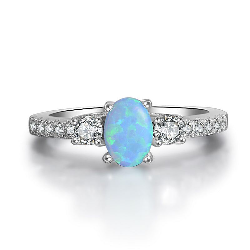 YJZ104 Silver S925 Inlaid Color Diamond Opal Opal Stone Three Diamond Series Sparkling Women's Ring Diamond Ring