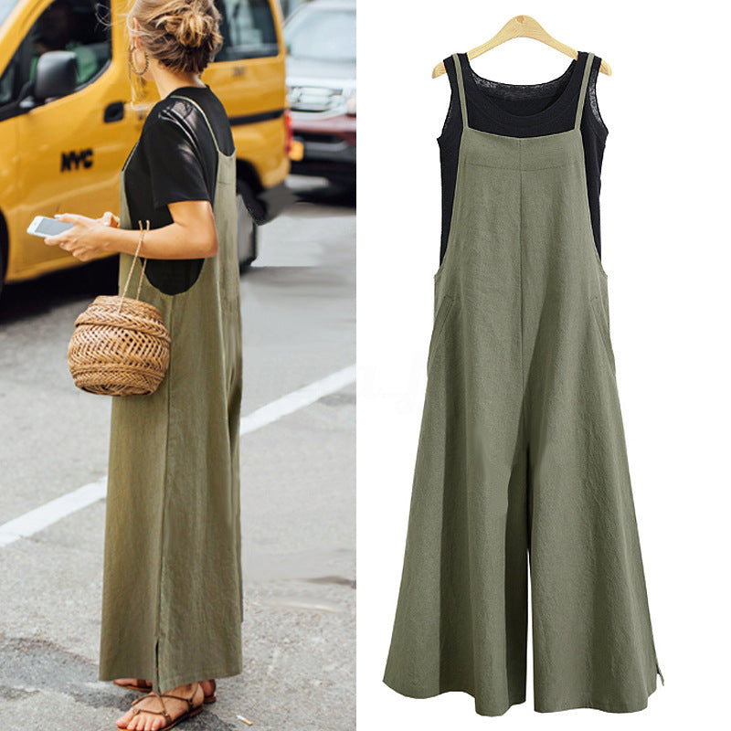 2023EBAY hot selling foreign trade European and American women's loose one-piece wide-leg pants casual jumpsuit