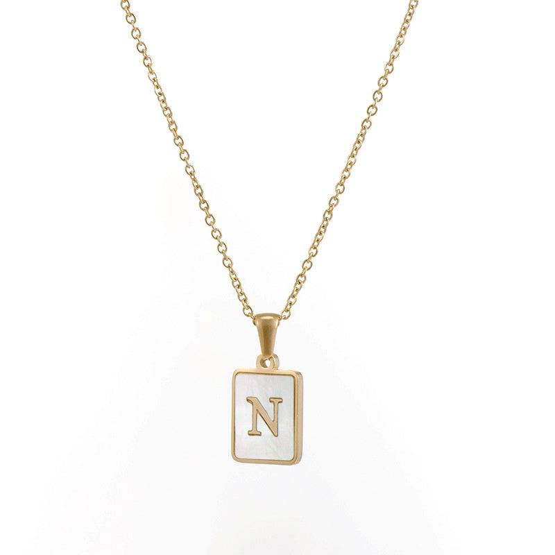 2022 European and American cross-border square 18K gold jewelry necklace female letter pendant titanium steel shell 26 letter necklace