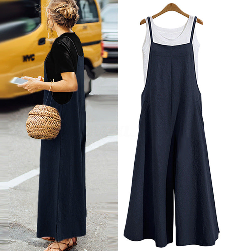 2023EBAY hot selling foreign trade European and American women's loose one-piece wide-leg pants casual jumpsuit