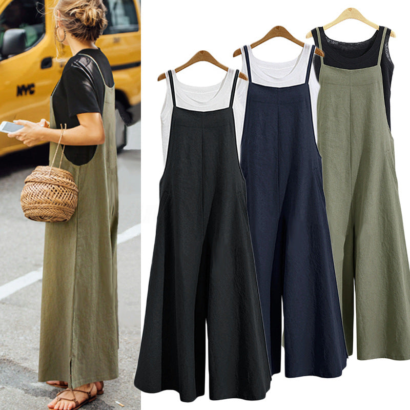 2023EBAY hot selling foreign trade European and American women's loose one-piece wide-leg pants casual jumpsuit