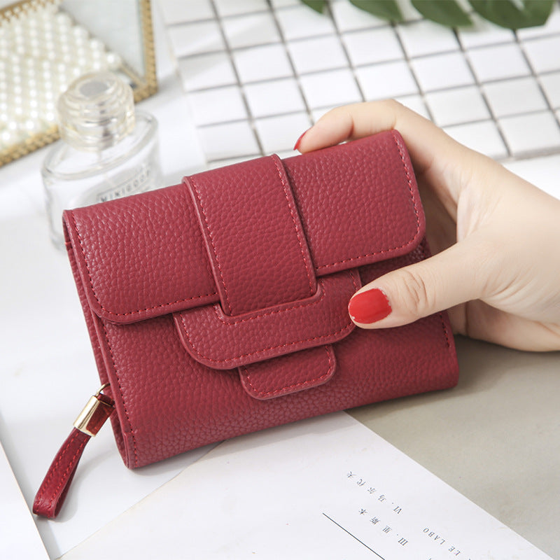 2022 new women's short wallet Korean version fashion lychee pattern wallet student three-fold cute coin purse wholesale