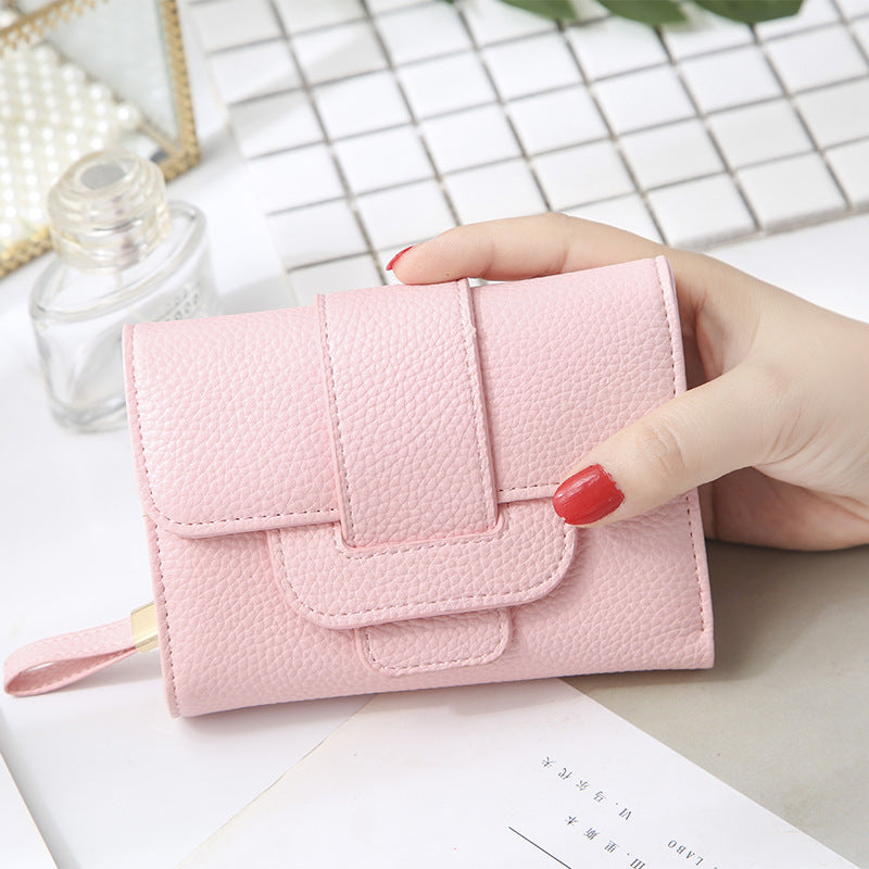 2022 new women's short wallet Korean version fashion lychee pattern wallet student three-fold cute coin purse wholesale