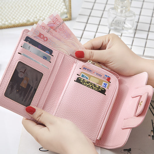 2022 new women's short wallet Korean version fashion lychee pattern wallet student three-fold cute coin purse wholesale