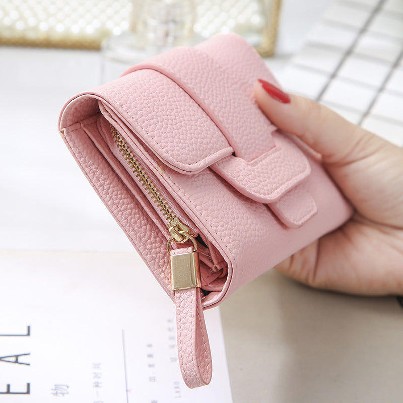 2022 new women's short wallet Korean version fashion lychee pattern wallet student three-fold cute coin purse wholesale