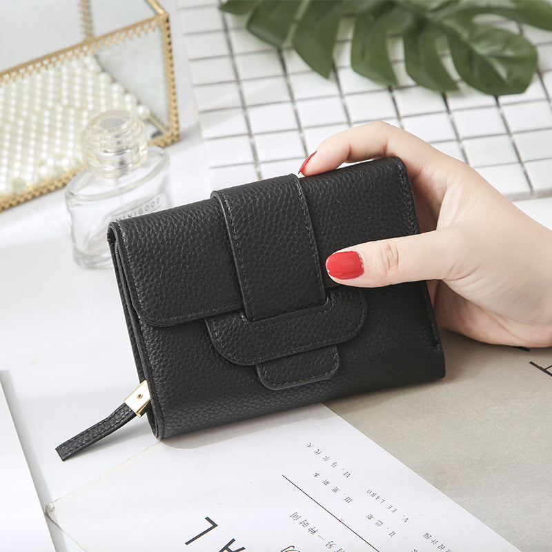 2022 new women's short wallet Korean version fashion lychee pattern wallet student three-fold cute coin purse wholesale