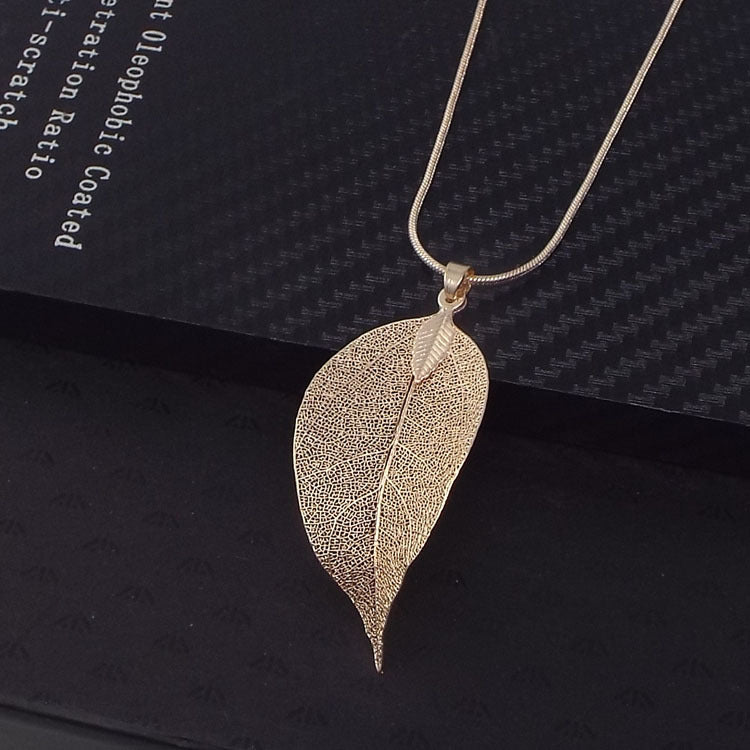 Wish Amazon ebay Explosive Korean Fashion Fresh Personality Metal Leaf Necklace Long Sweater Chain Wholesale