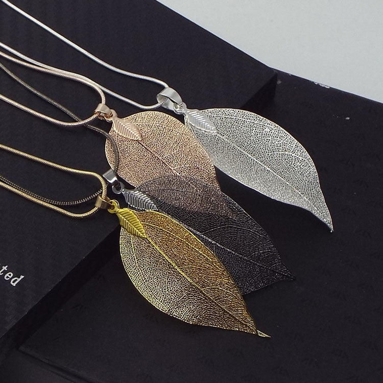 Wish Amazon ebay Explosive Korean Fashion Fresh Personality Metal Leaf Necklace Long Sweater Chain Wholesale