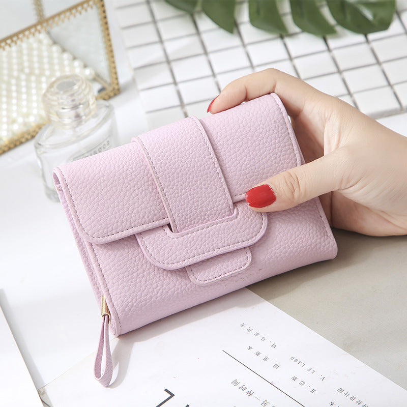 2022 new women's short wallet Korean version fashion lychee pattern wallet student three-fold cute coin purse wholesale