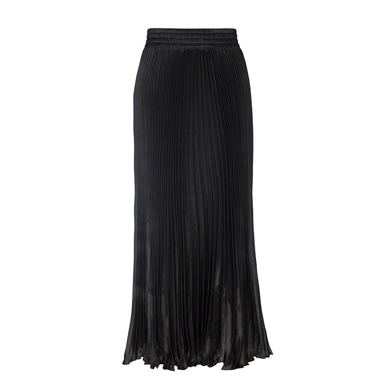 2021 New European and American foreign trade women's satin metallic luster pleated skirt long accordion skirt long skirt skirt