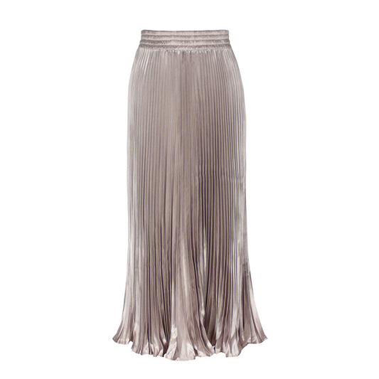 2021 New European and American foreign trade women's satin metallic luster pleated skirt long accordion skirt long skirt skirt