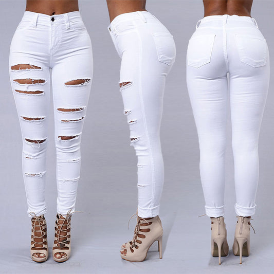 AliExpress wish Amazon ebay new European and American ripped jeans women's pencil pants women's jeans