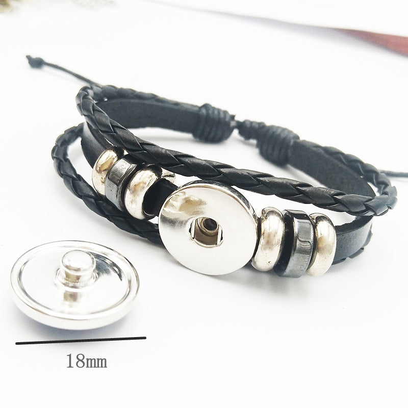 AliExpress New Stray Kids Men's Group Anime Head Leather Braided Bracelet Retro Round Glass Button Bracelet