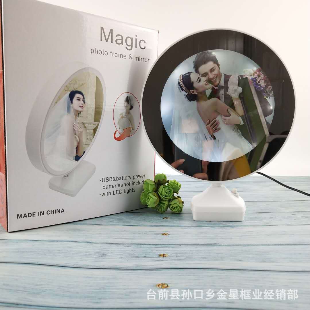 Wholesale magic mirror magic mirror plastic table round heart-shaped LED magic mirror wedding children's studio photo frame table lamp gift