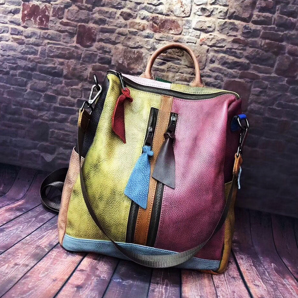 2023 Fashion Trend Retro Women's Bags Genuine Leather Handbags Polished Color Backpacks Genuine Leather Women's Bags One Piece Dropshipping