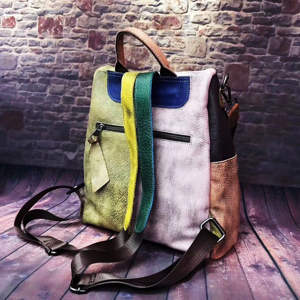 2023 Fashion Trend Retro Women's Bags Genuine Leather Handbags Polished Color Backpacks Genuine Leather Women's Bags One Piece Dropshipping