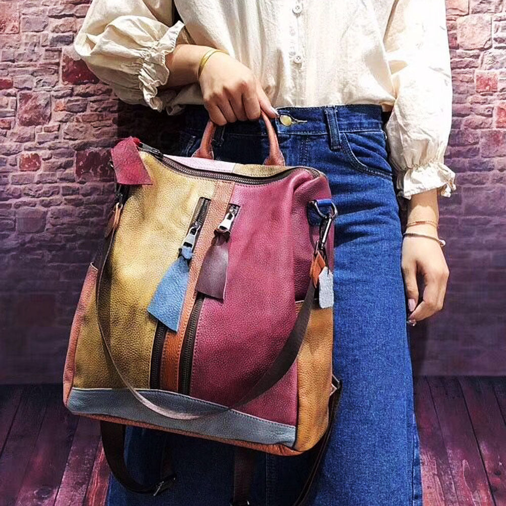 2023 Fashion Trend Retro Women's Bags Genuine Leather Handbags Polished Color Backpacks Genuine Leather Women's Bags One Piece Dropshipping