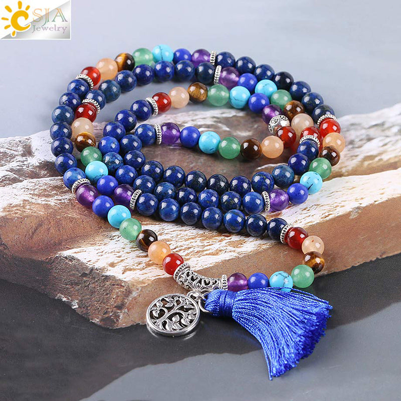 108 6mm Lapis Lapis Bracelet Ancient Silver Natural Crystal Semi-precious Stone Chakra Jewelry Universal Jewelry CSJA