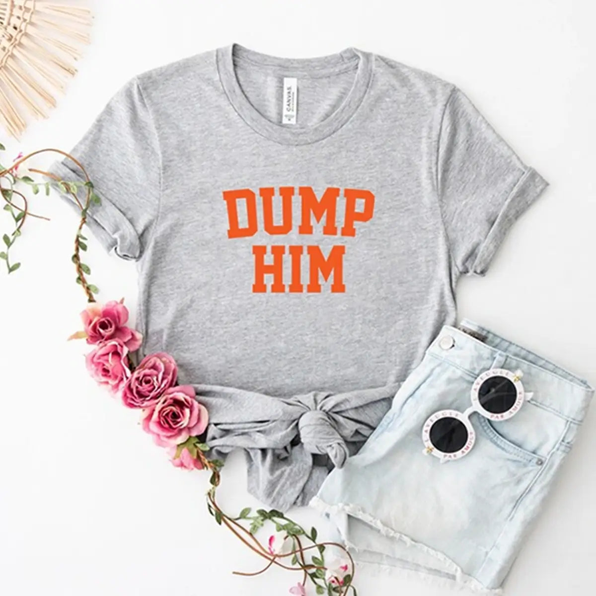 AliExpress Amazon Alphabet DUMP HIM Printed T-Shirt Ladies Short Sleeve Loose Top