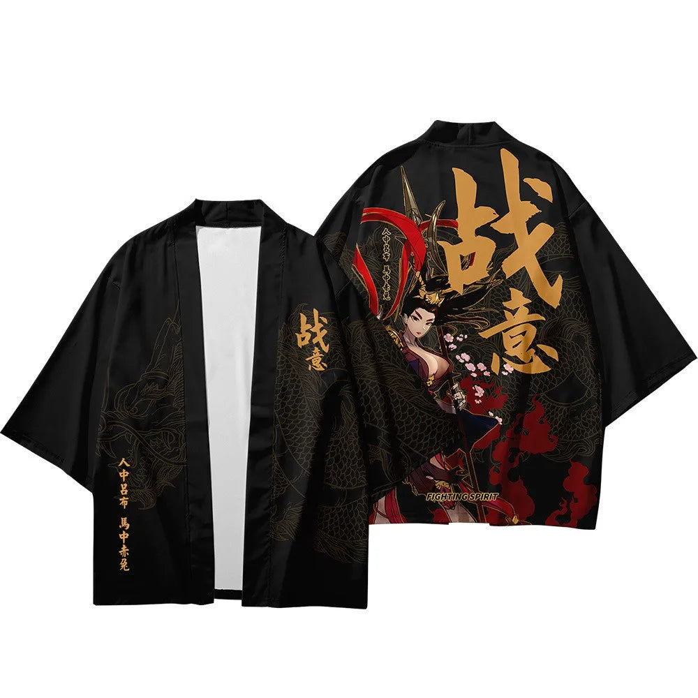 2021 summer kimono cross-border 3D printed three-quarter shirt, robe cardigan, loose men's feather fabric delivery