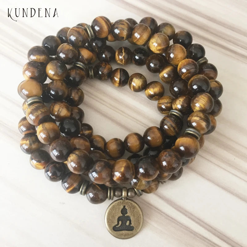 AB+ Natural 108 Tiger Stone Bracelet Lotus Buddha Pendant Tree of Life Necklace Bracelet Bracelet