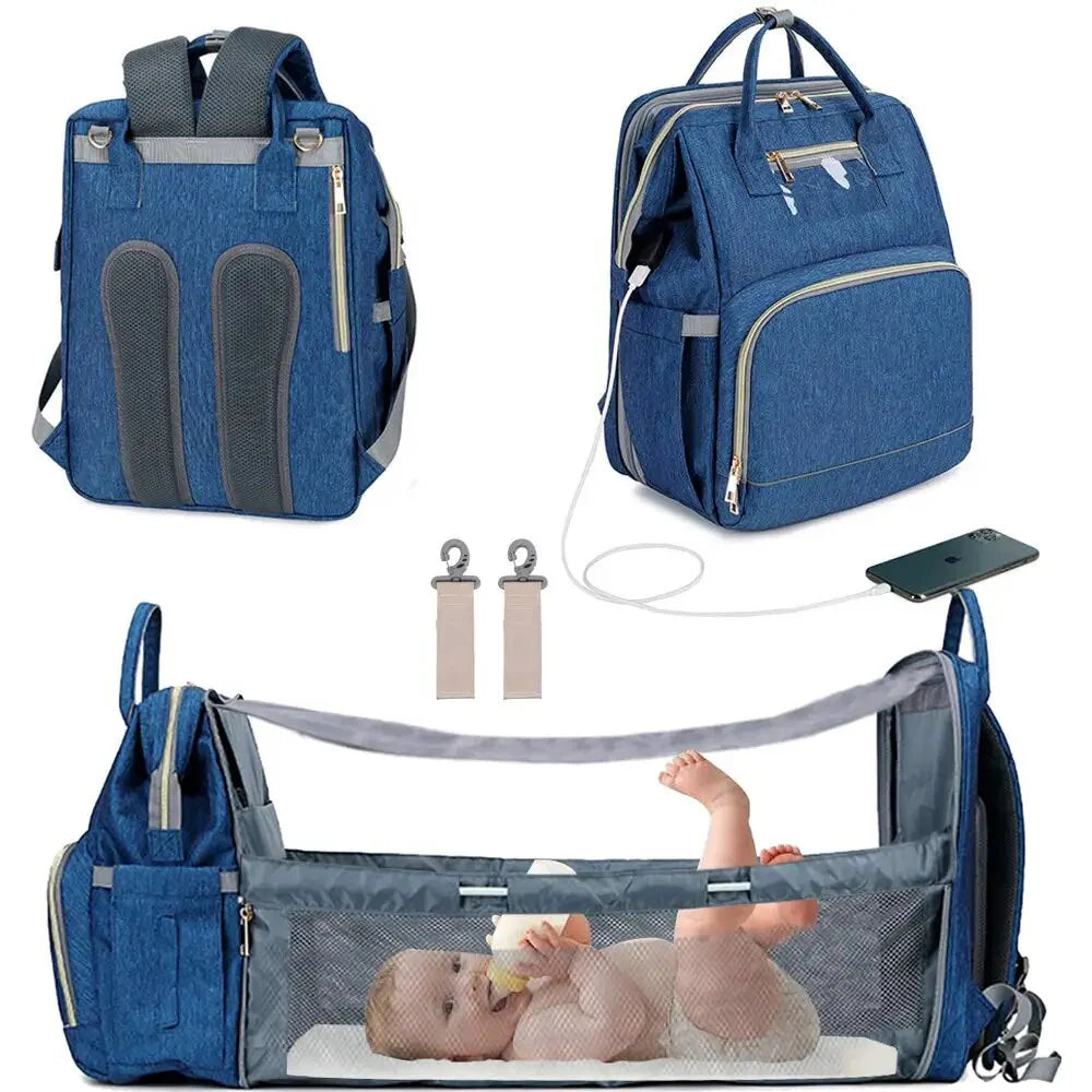 [Source Factory] 2021 Mommy Packed Bed Shading USB Folding Baby Going Out Storage Upgraded Backpack Mother and Baby Bag