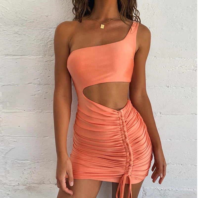 2023 summer European and American sexy strappy hollow women's dress Amazon ebay cross-border bag hip wrinkle women's clothing