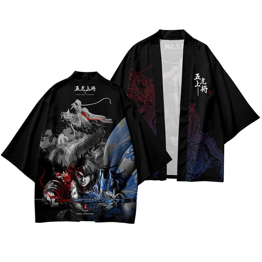 2021 summer kimono cross-border 3D printed three-quarter shirt, robe cardigan, loose men's feather fabric delivery