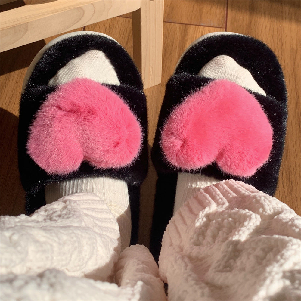 Women's autumn and winter leisure indoor soft-soled cotton slippers, fashionable home bedroom warm and cute three-dimensional love confinement shoes