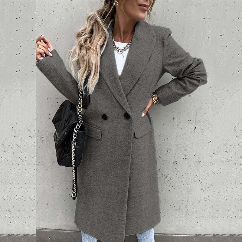 2021 Independent Station Wish Amazon Hot Autumn and Winter Long Suit Collar Woolen Coat Overcoat Female 88612