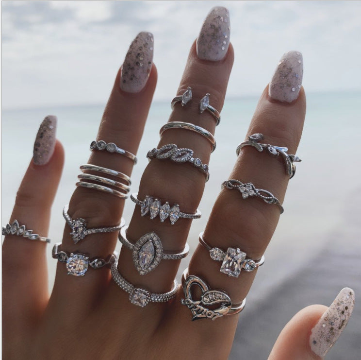 14pcs ring set women rhinestone decor ring