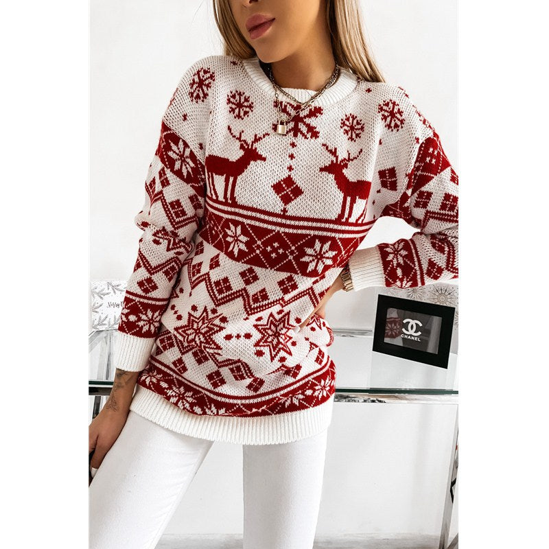 2021 European and American Christmas Winter Women's New Sweater wishebay Elk Snowflake Christmas Jacquard Knitted Sweater