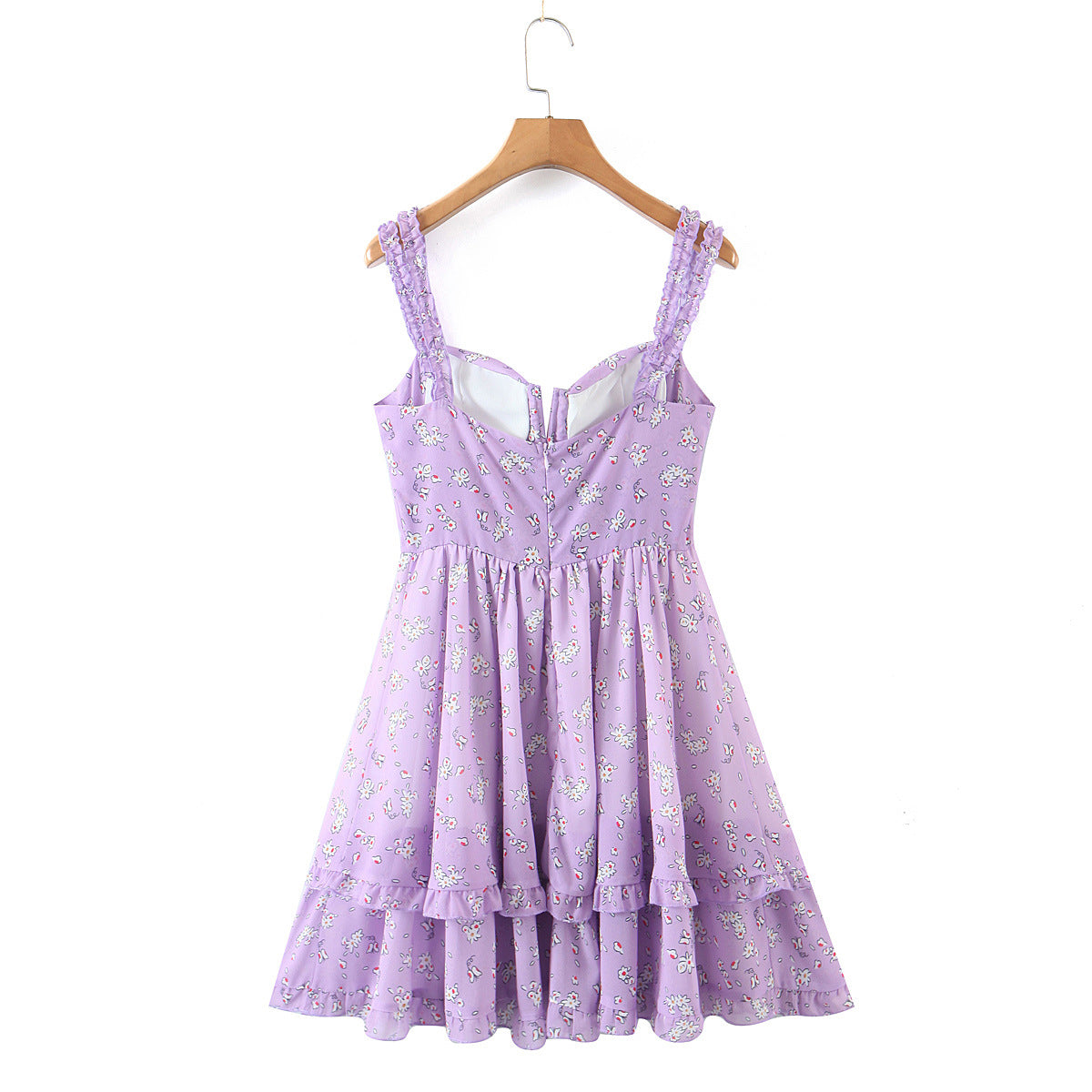 2022 European and American style spring women's new purple holiday print suspender dress 9187