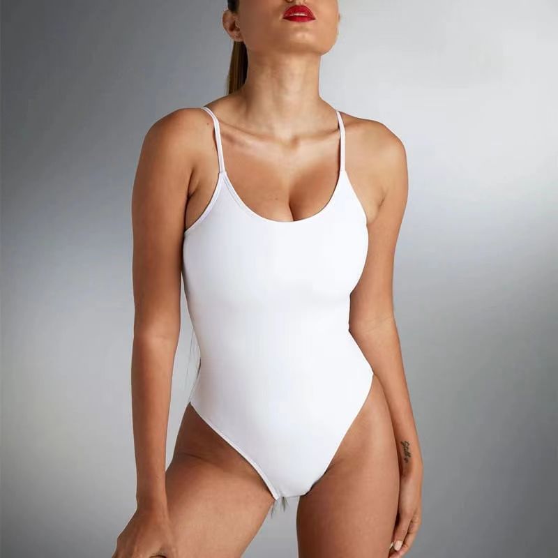 2023 European and American new tight-fitting strappy one-piece swimsuit Amazon sexy belly-covering thin bikini