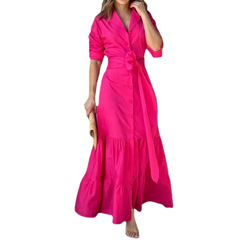 2023 Foreign Trade Cross-Border European and American Amazon Summer New Fashionable Temperamental All-Match Tight Waist Cardigan Long Dress