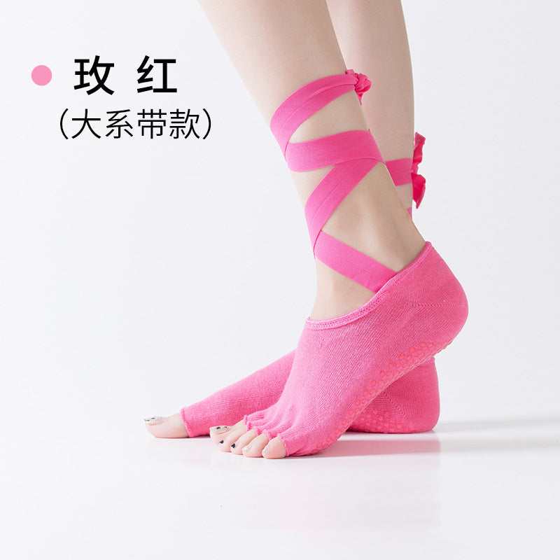 [Ready-to-ship direct] Lace-up five-finger split-toe yoga socks professional bodhi pull non-slip socks cross-border Amazon model