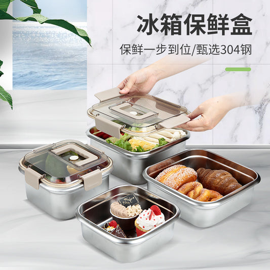 304 stainless steel fresh-keeping box food grade sealed thick outdoor refrigerator microwave fresh-keeping frozen large capacity lunch box