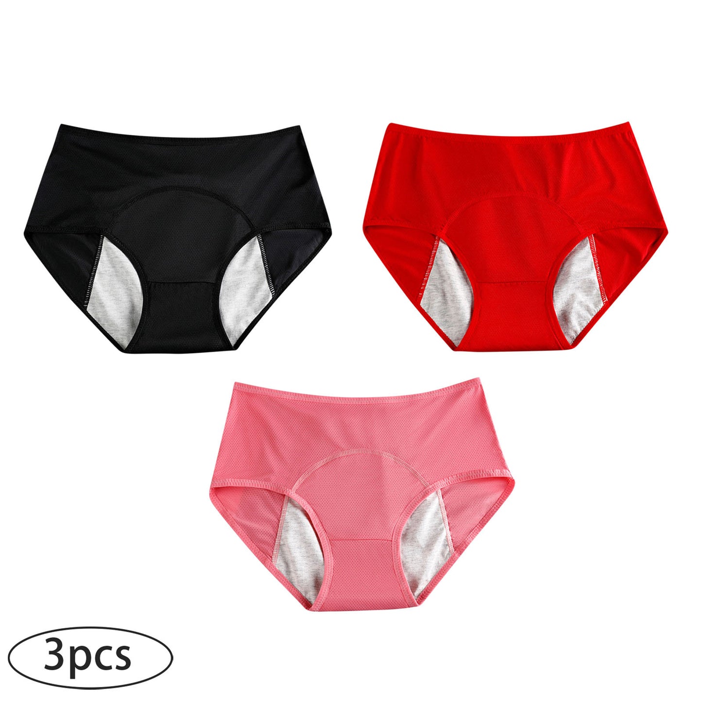 3-pack menstrual period panties for women, leak-proof and safe, high-waisted, breathable and sanitary panties for menstruation