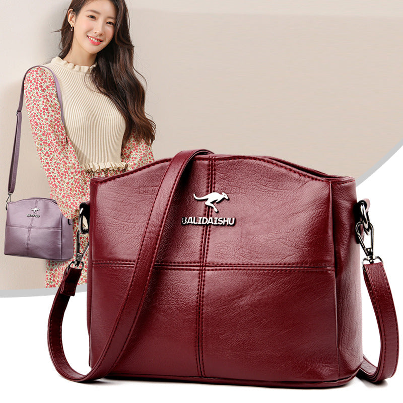 2024 new cross-border Korean version of the shoulder bag soft leather versatile large capacity embroidery middle-aged lady mother messenger bag