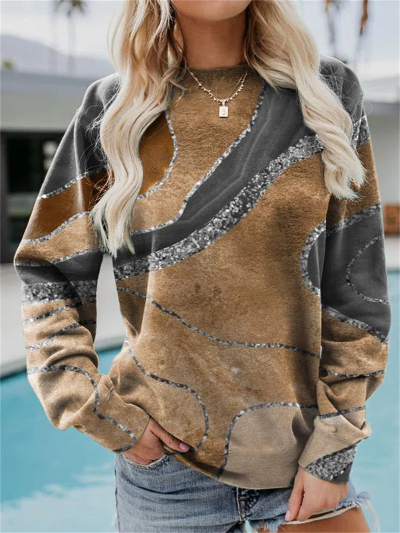 [Spot] Amazon AliExpress wish casual 2022 autumn and winter geometric loose print long-sleeved round neck sweater