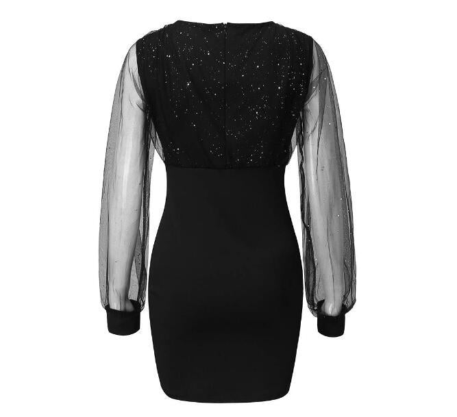 2022 European and American mesh V-neck sequined dress slim sexy dress ready for sale 0.22g