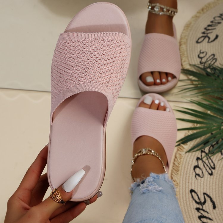 Wish independent station sandals 2022 spring and summer new knitted thick bottom 36-43 large size flat slippers women wholesale