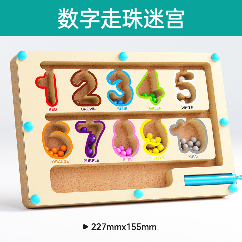 Wooden children's magnetic pen cognitive early education maze digital color classification counting board ball educational toys