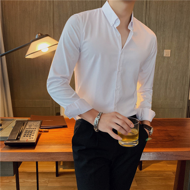 2023 Autumn Youth Solid Color Slim Shirt Men's Long Sleeve Business Casual Shirt CS23-P30