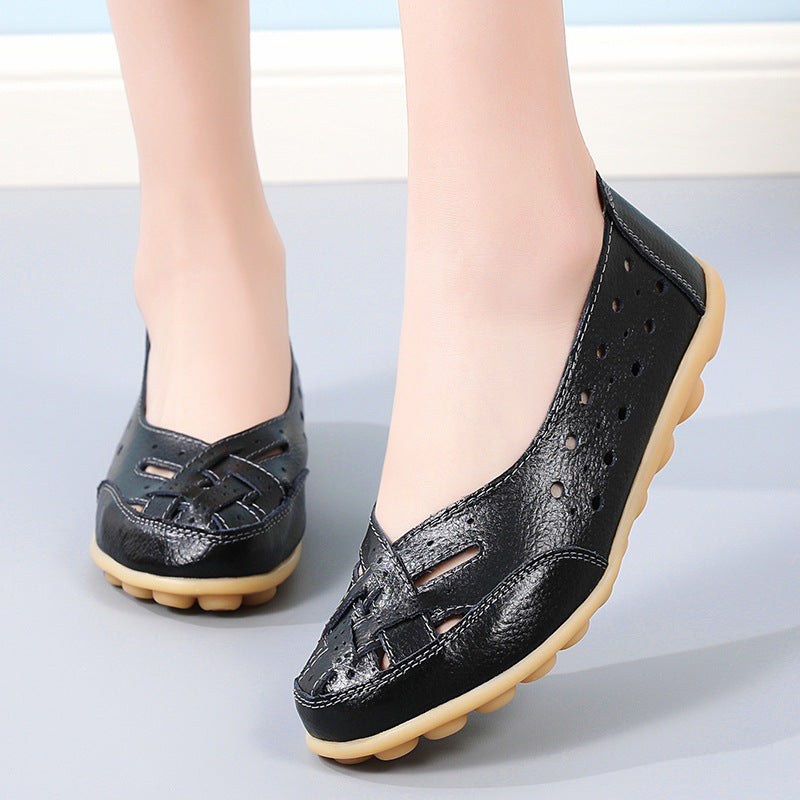 35-46 large size Bird's Nest summer women's shoes hollow loafers beef tendon sole bean women's shoes middle-aged and elderly mothers' shoes