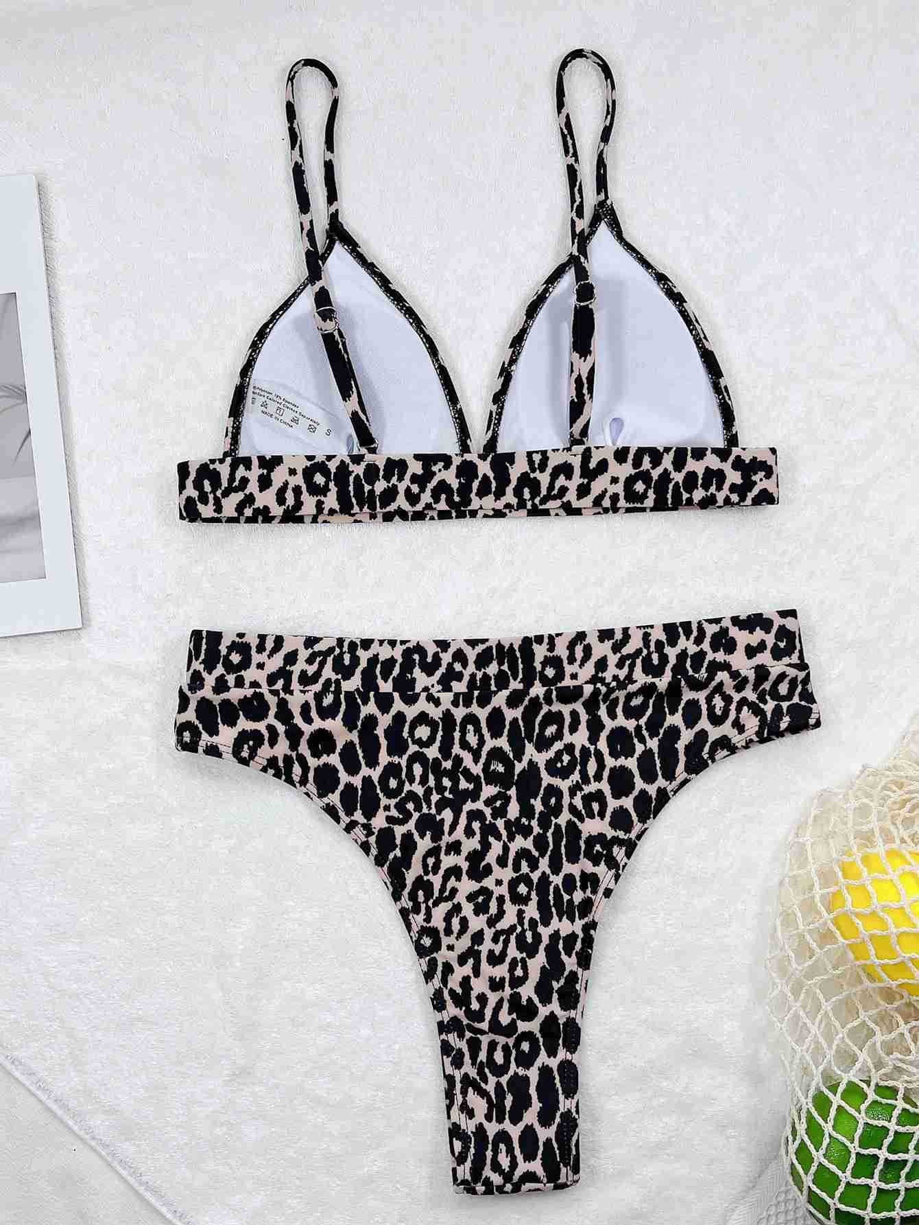 2023 new cross-border European and American sexy high-waisted leopard print backless bikini split women's swimsuit suit