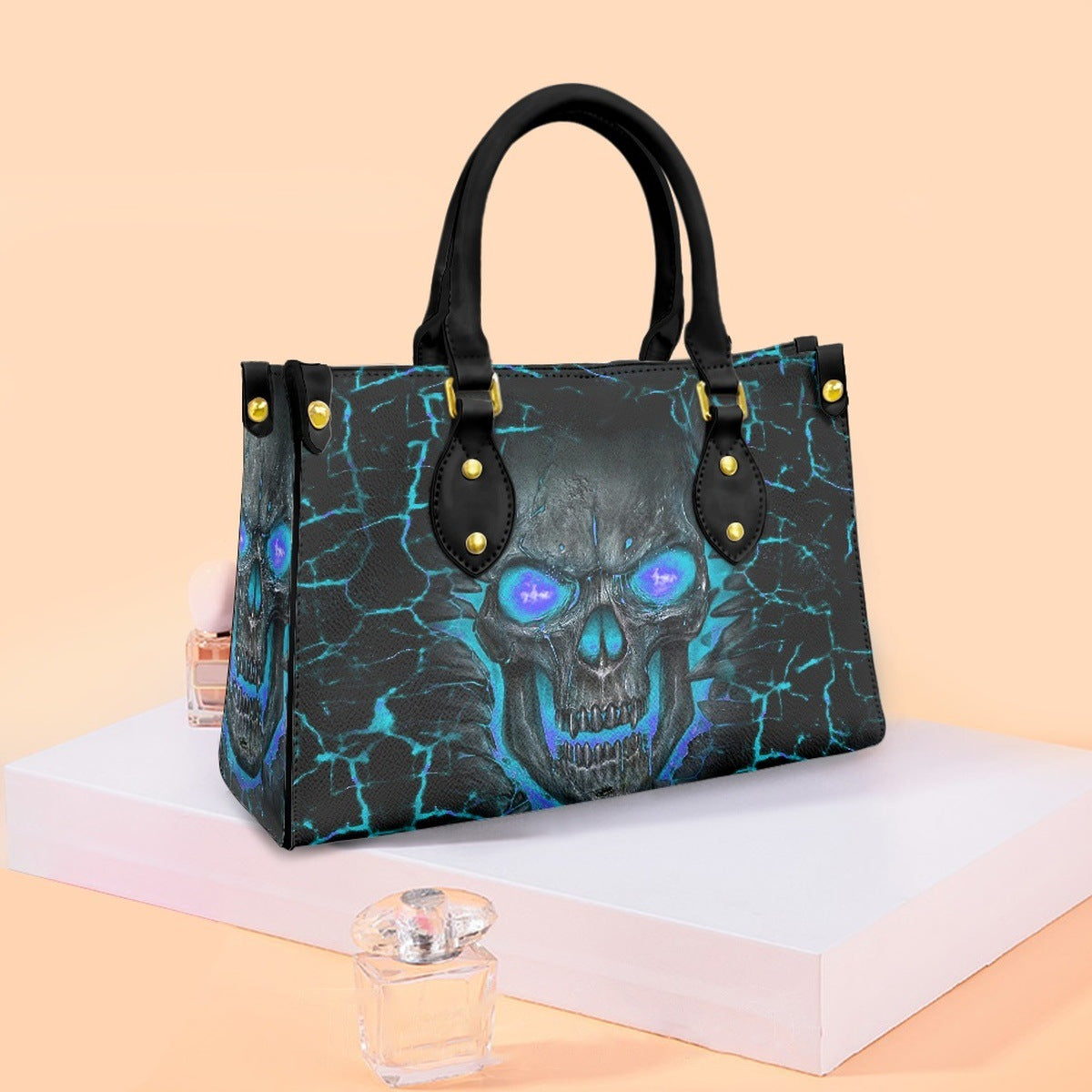 Women's bag cross-border independent station trendy skull print bag fashionable and generous ladies PU hand carry light commuter bag