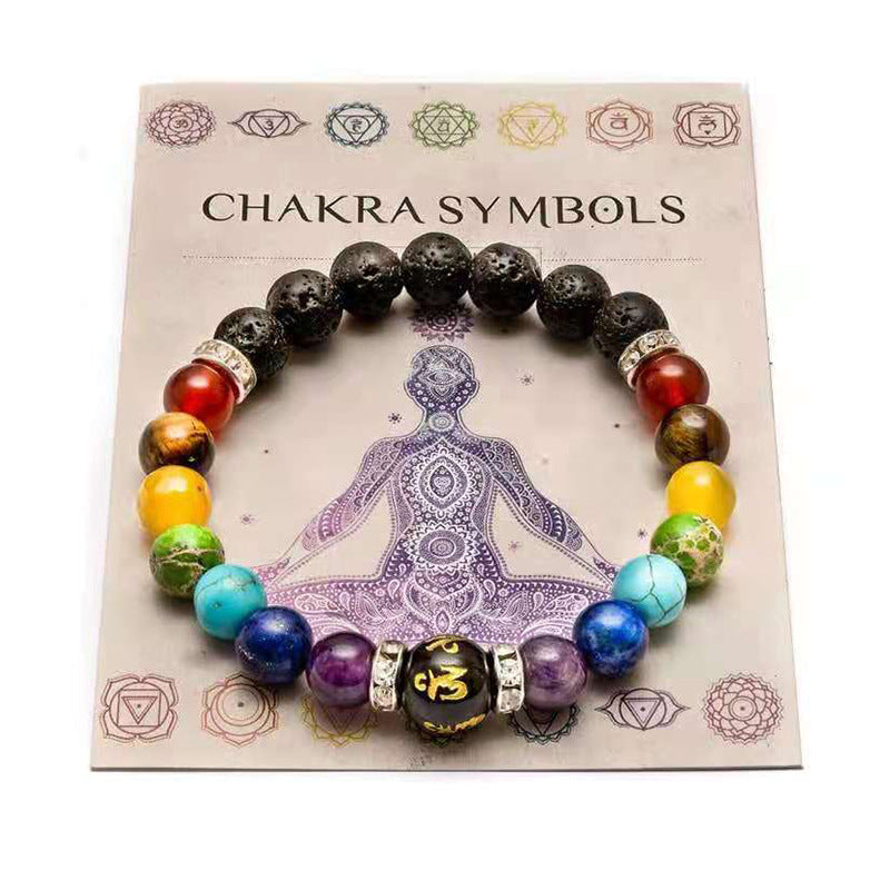 7 Chakra Yoga Fitness Meditation Proverbs Bracelet Women Cross-border Hot Sale Natural Stone Crystal Bracelet Women